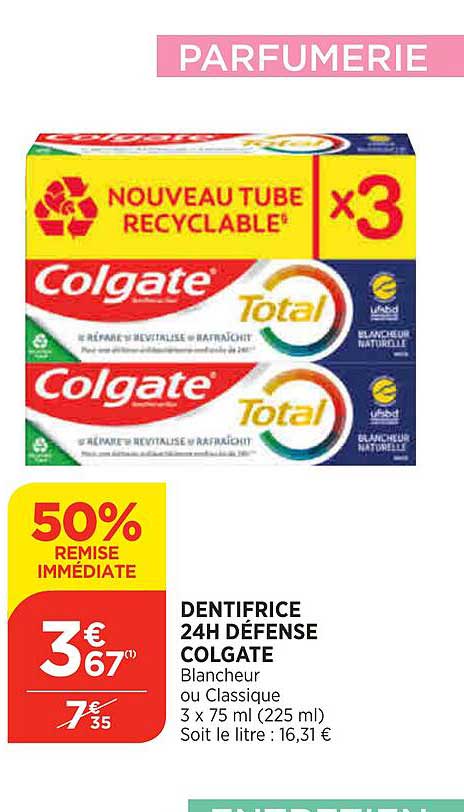 Dentifrice 24h Défense Colgate 50% Remise Immédiate