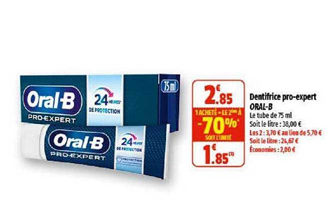 dentifrice pro-expert oral-b 1 acheté = le 2ème à -70%