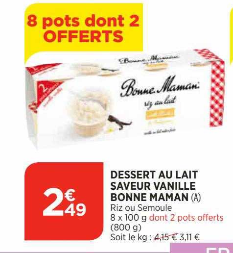 dessert au lait saveur vanille bonne maman