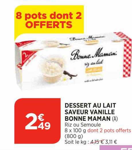 dessert au lait saveur vanille bonne maman