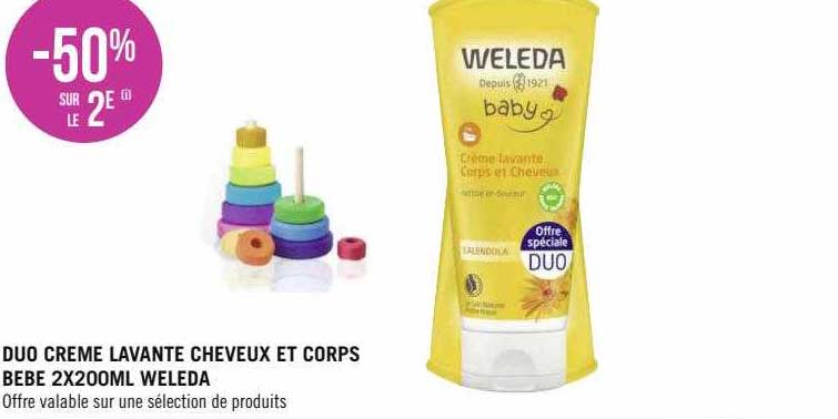 duo crème lavante cheveux et corps bébé 2 x 200ml weleda