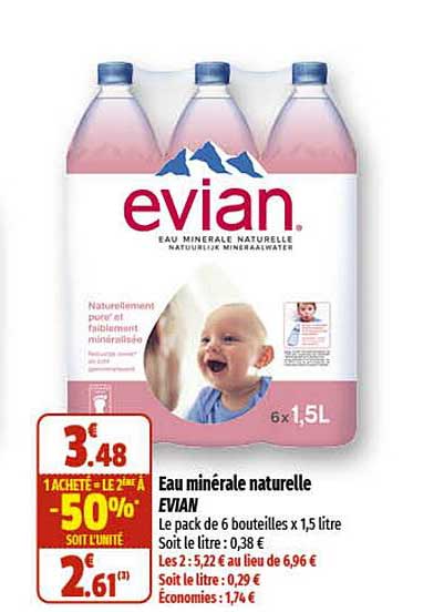 Eau Minérale Naturelle Evian 1 Acheté = Le 2ème à -50%