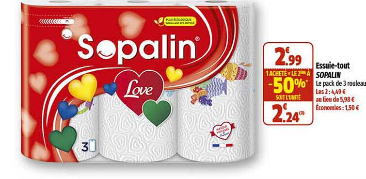 essuie-tout sopalin 1 acheté = le 2ème à -50%