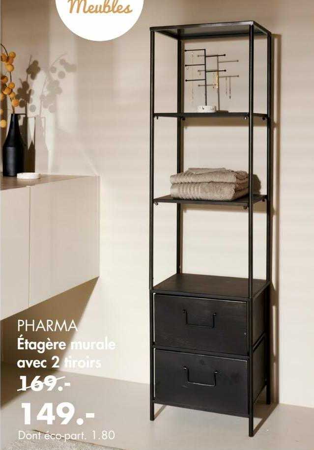 étagère murale avec 2 tiroirs pharma