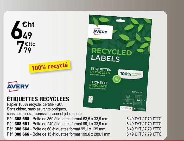 étiquettes Recyclées Avery