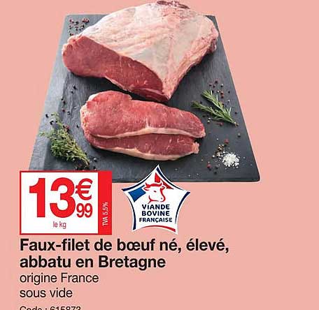 faux-filet de bœuf né, élevé, abbatu en bretagne