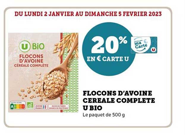 flocons d'avoine céréale complète u bio