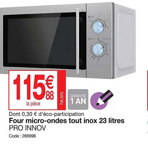 four micro-ondes tout inox 23 litres pro innov