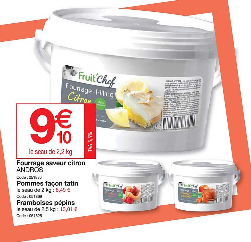 fourrage saveur citron andros, pommes façon tatin, framboises pépins