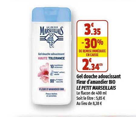 gel douche adoucissant fleur d'amandier bio le petit marseillais
