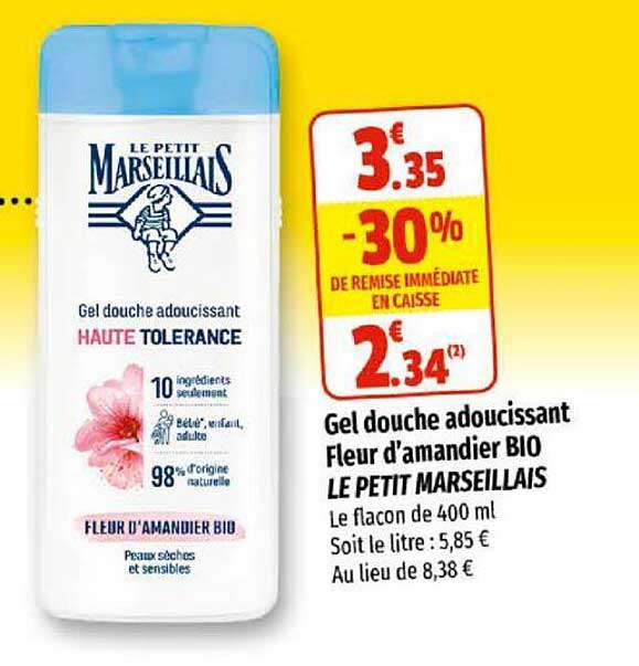 gel douche adoucissant fleur d'amandier bio le petit marseillais