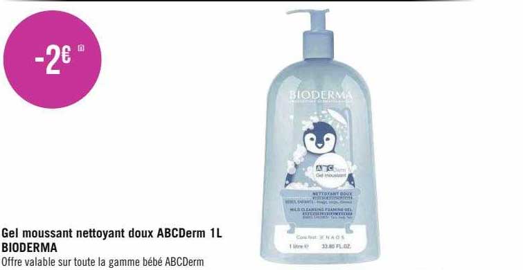 gel moussant nettoyant doux abcderm 1l bioderma