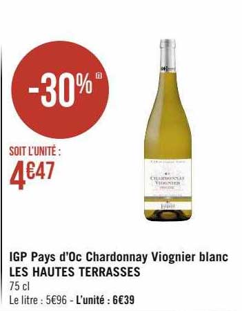 igp pays d'oc chardonnay viognier blanc les hautes terrasses