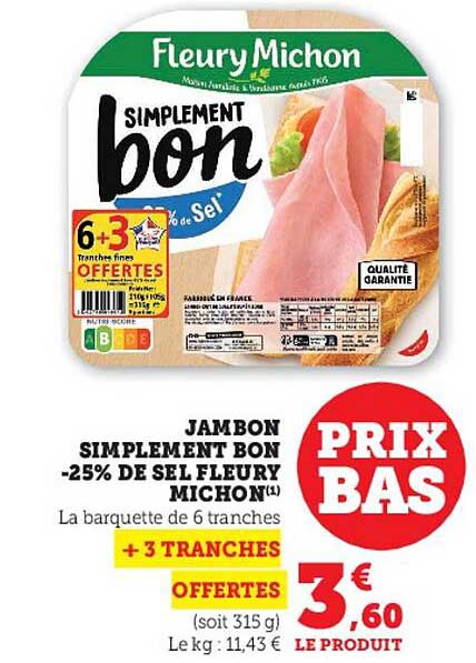 jambon simplement bon -25% de sel fleury michon