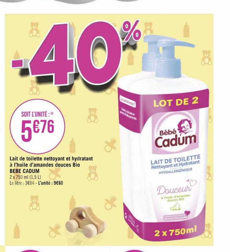 lait de toilette nettoyant et hydratant à l'huile d'amandes douces bio bébé cadum
