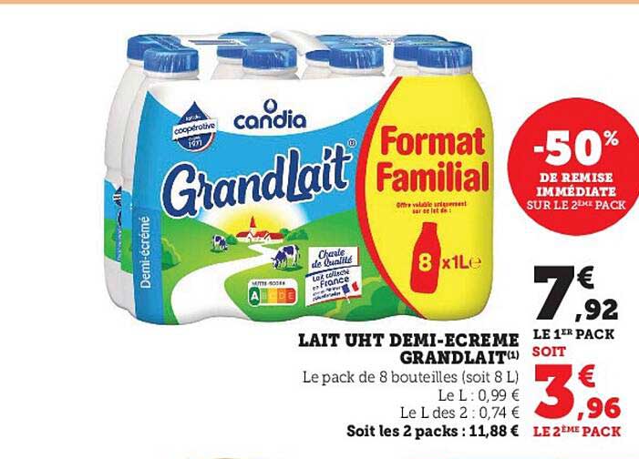 Lait Uht Demi-écrémé Grandlait