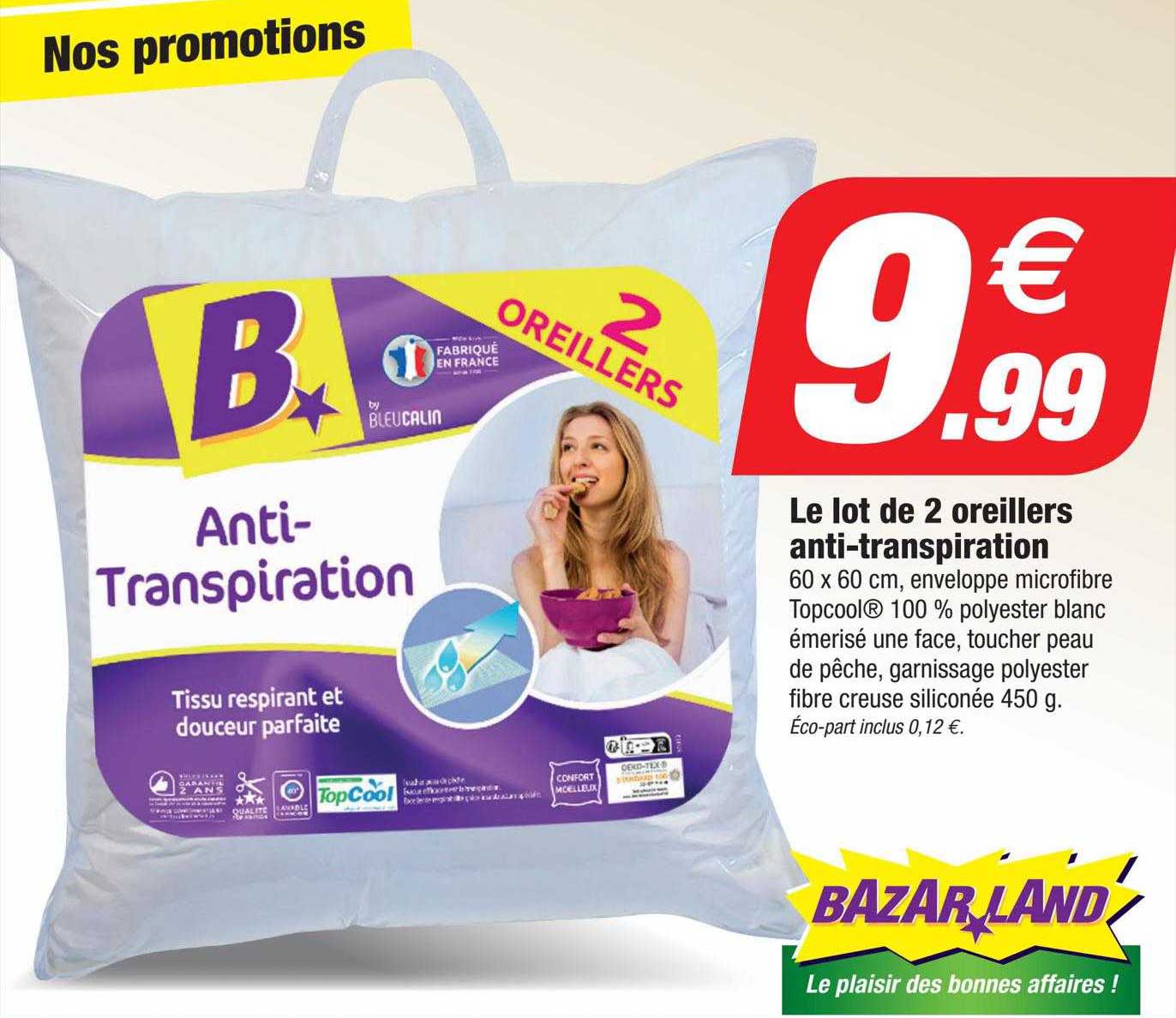 le lot de 2 oreillers anti-transpiration