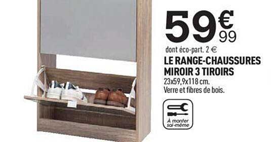 le range-chaussures miroir 3 tiroirs