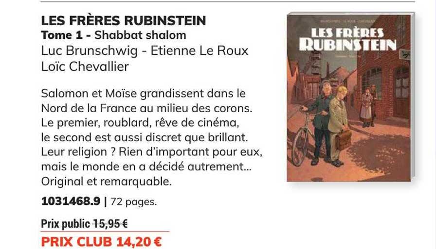 les frères rubinstein tome 1 - shabbat shalom - luc brunschwig- etienne le roux loïc chevallier