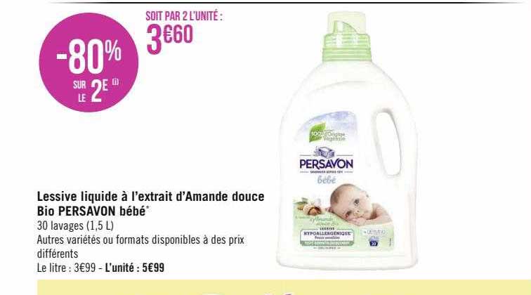 lessive liquide à l'extrait d'amande douce bio persavon bébé