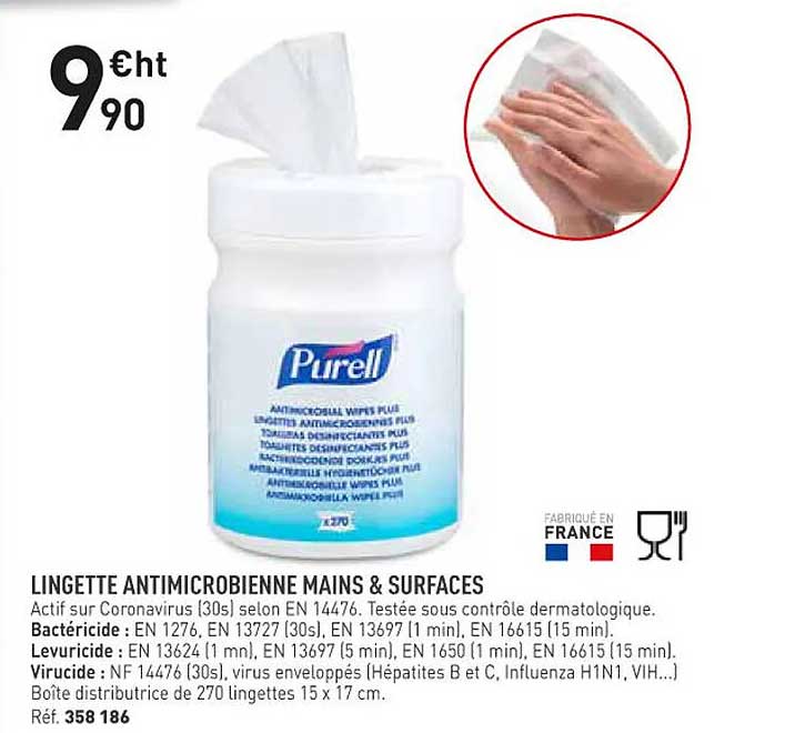 lingette antimicrobienne mains & surfaces