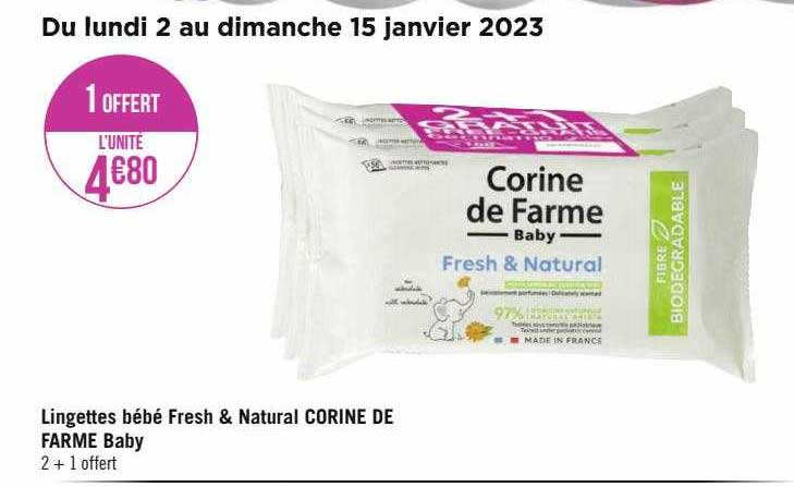 lingettes bébé fresh & natural corine de farme baby