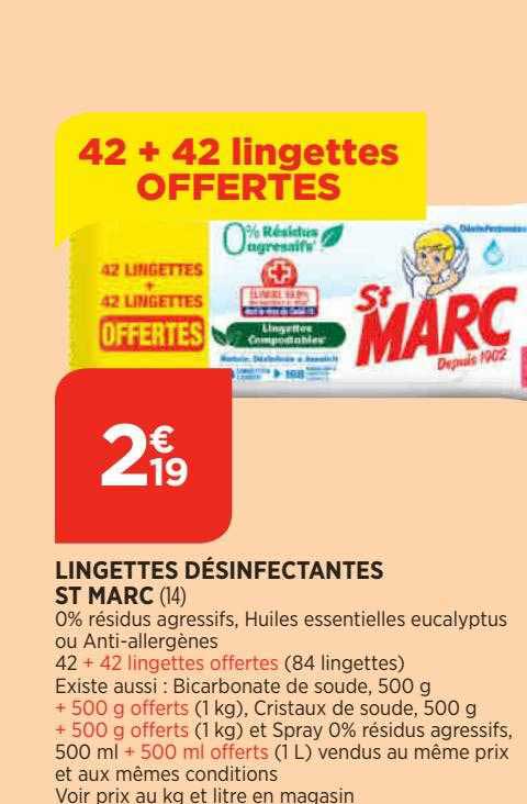 lingettes désinfectantes st marc 42+42 lingettes offertes