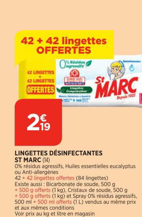 lingettes désinfectantes st marc 42+42 lingettes offertes