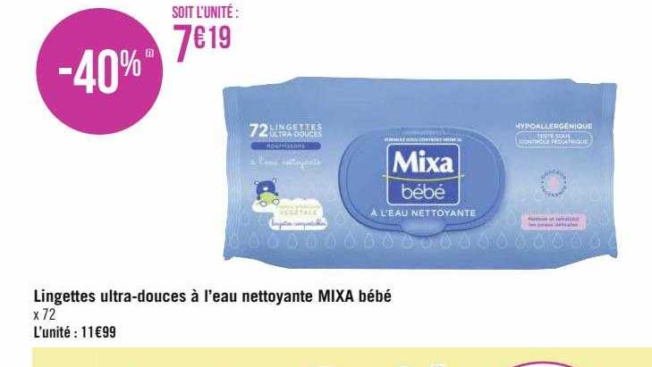 lingettes ultra-douces à l'eau nettoyante mixa bébé