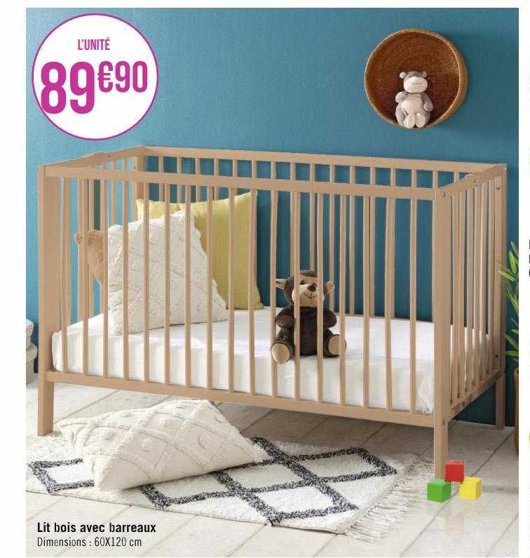 lit bois avec barreaux