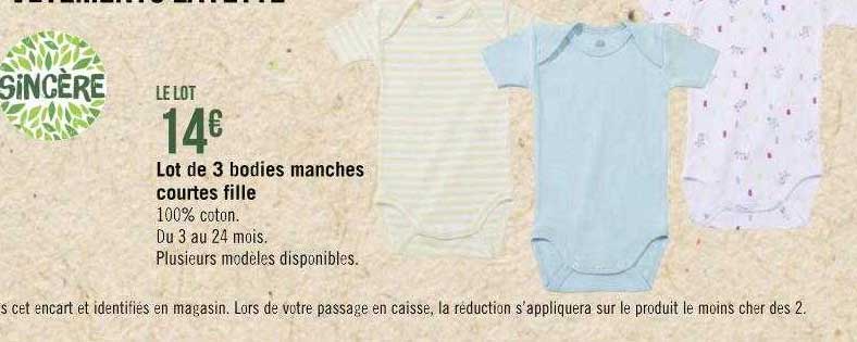 lot de 3 bodies manches courtes fille sincère