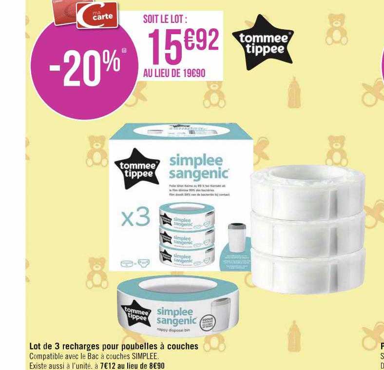 lot de 3 recharges pour poubelles à couches tommee tippee