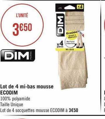 lot de 4 mi-bas mousse écodim dim