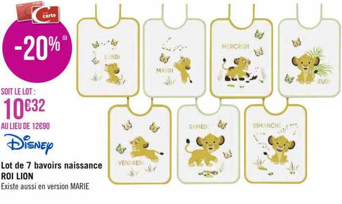 lot de 7 bavoirs naissance roi lion disney