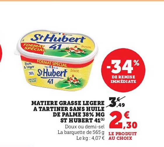matière grasse légère à tartiner sans huile de palme 38% mg st hubert 41