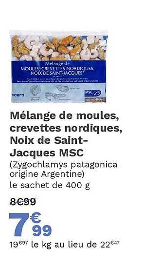 mélange de moules crevettes nordiques noix de saint-jacques msc