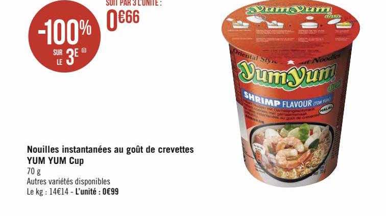 nouilles instantanées au goût de crevettes yum yum cup