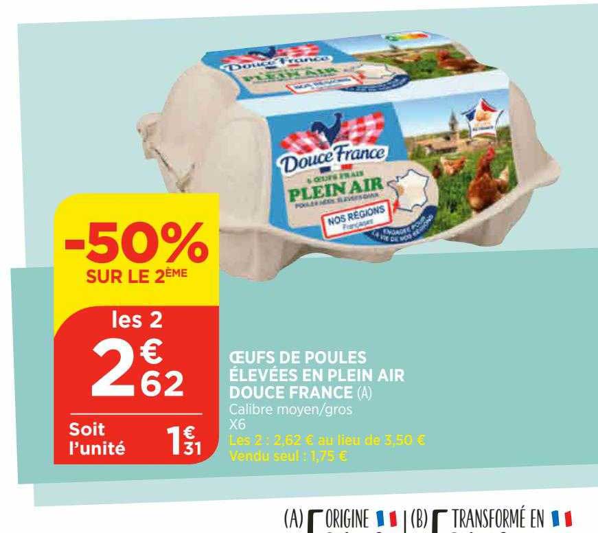 œufs de poules élevées en plein air douce france -50% sur le 2ème