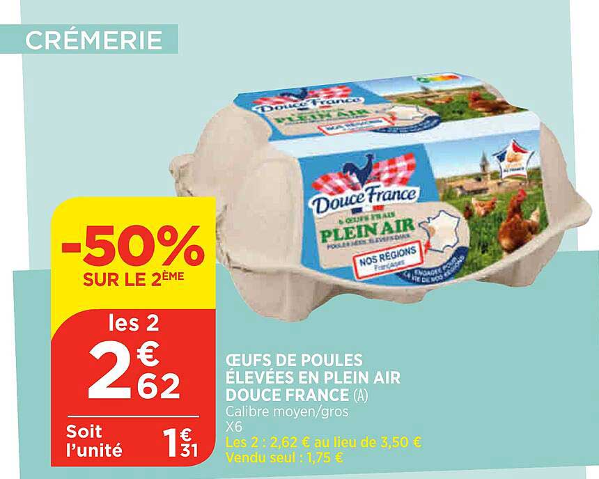 œufs de poules élevées en plein air douce france -50% sur le 2ème