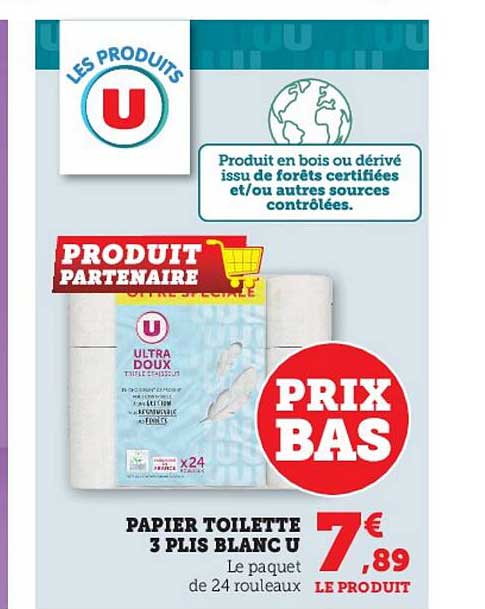 papier toilette 3 plis blanc u