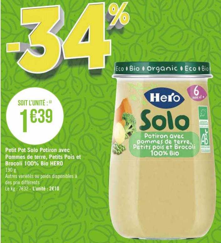 petit pot solo potiron avec pommes de terre, petits pois et brocoli 100% bio hero
