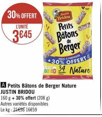 petits bâtons de berger nature justin bridou