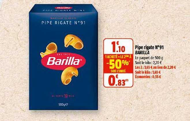 pipe rigate n°91 barilla 1 acheté = le 2ème à -50%