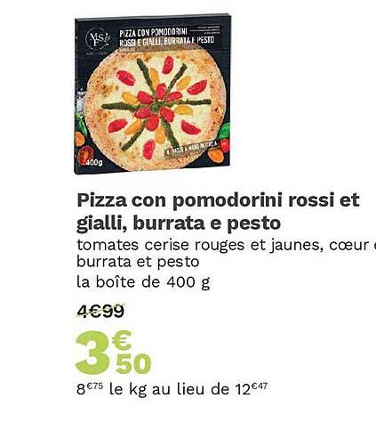 pizza con pomodorini rossi et gialli burrata e pesto