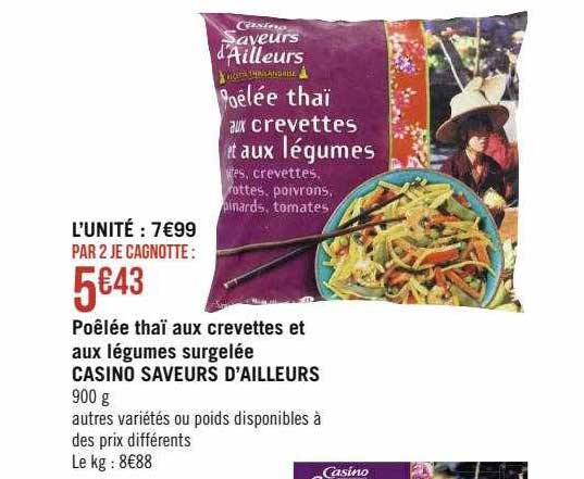 Poêlée Thaï Aux Crevettes Et Aux Légumes Surgelée Casino Saveurs D'ailleurs