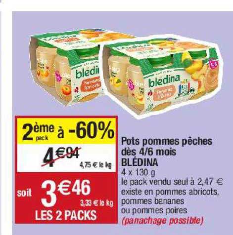 pots pommes pêches dès 4-6 mois blédina