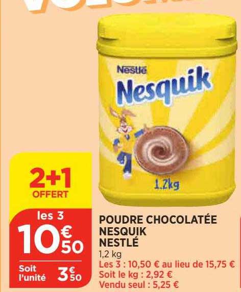 poudre chocolatée nesquik nestlé 2+1 offert