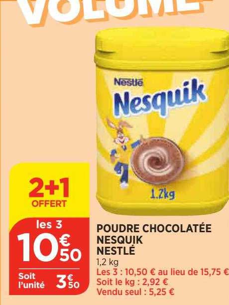 poudre chocolatée nesquik nestlé 2+1 offert