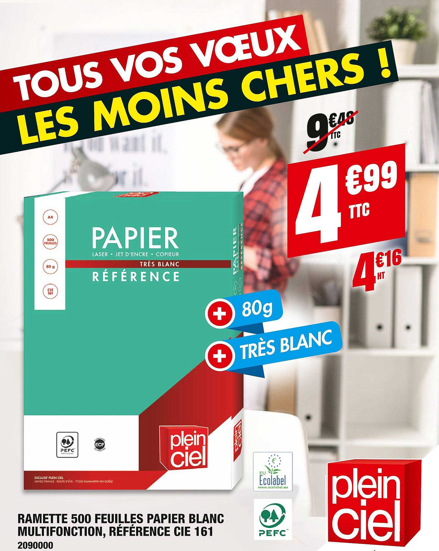 ramette 500 feuilles papier blanc multifonction, référence cie 161