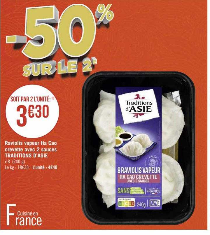raviolis vapeur ha cao crevette avec 2 sauces tradition d'asie